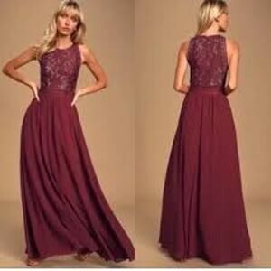 Lulu's Burgundy Lace Formal Dress